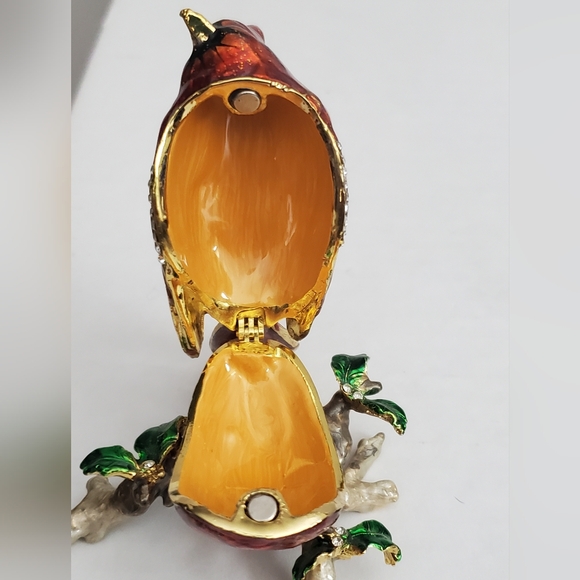 Cardinal Rhinestone and Enamel Hinged Trinket Box - Picture 8 of 10